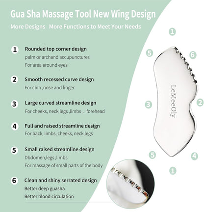 LeMeeOly 2 piezas de herramientas faciales Gua Sha de acero inoxida...