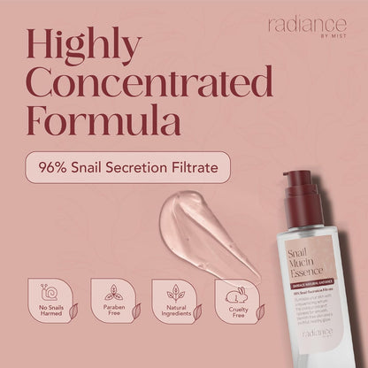 Radiance Snail Mucin Serum con caracol avanzado 96% esencia de poder de mucina, cuidado de la piel coreano con suero coreano hidratante de ácido hialaurónico, 3.38 fl oz, 3.4 fl oz