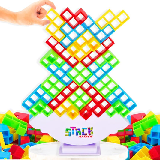 Juego de torre de ataque apilable, divertidos juegos de equilibrio para niños y adultos, bloque de construcción de noche de juego familiar y regalos apilables, incluye 48 piezas y 36 tarjetas, regalo de juguete novedoso