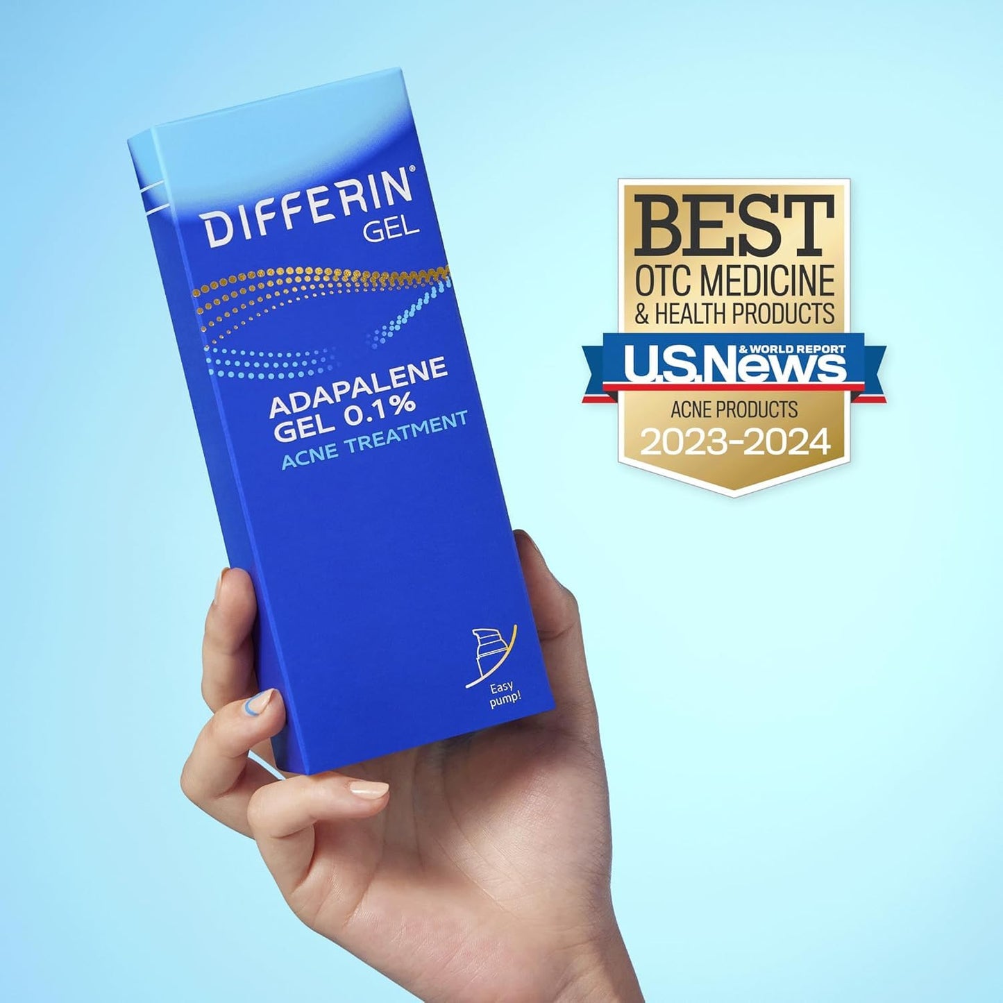 Gel de tratamiento para el acné Differin, suministro de 90 días, tratamiento retinoide para la cara con 0.1% de adapalene, cuidado suave de la piel para pieles sensibles con tendencia al acné, bomba