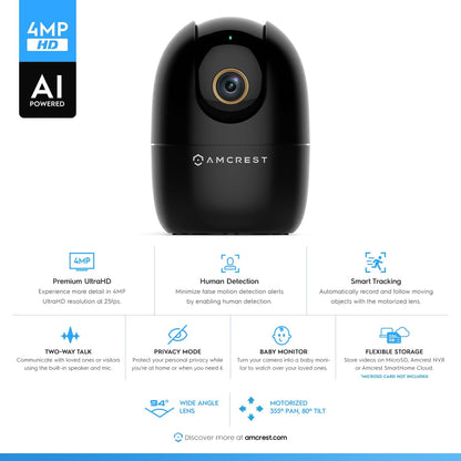 Amcrest Cámara WiFi de 4MP para interiores, cámara para perros, mon...