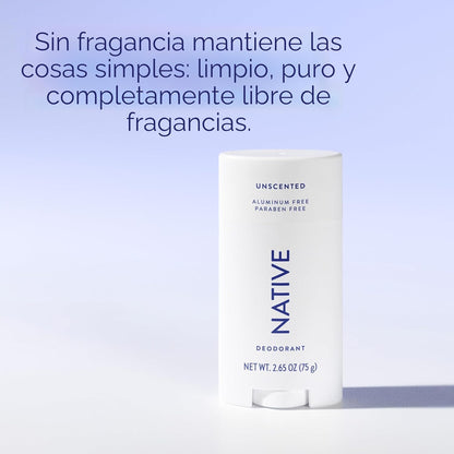 Native Deodorant, Sin fragancia, Sin aluminio, Sin parabenos, 2.65...