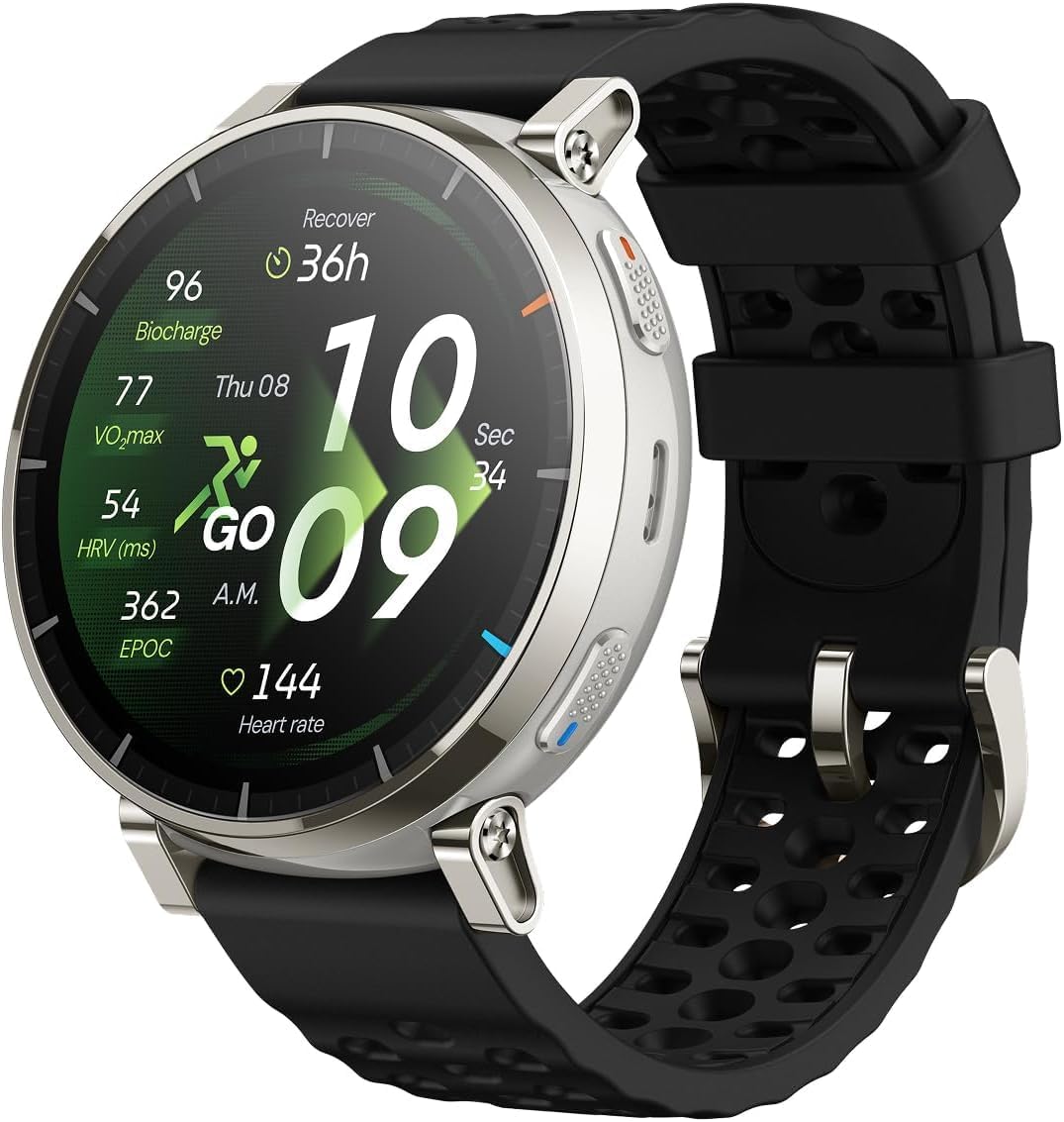 Amazfit Reloj inteligente Active 3, cristal de zafiro AMOLED de 1.3...