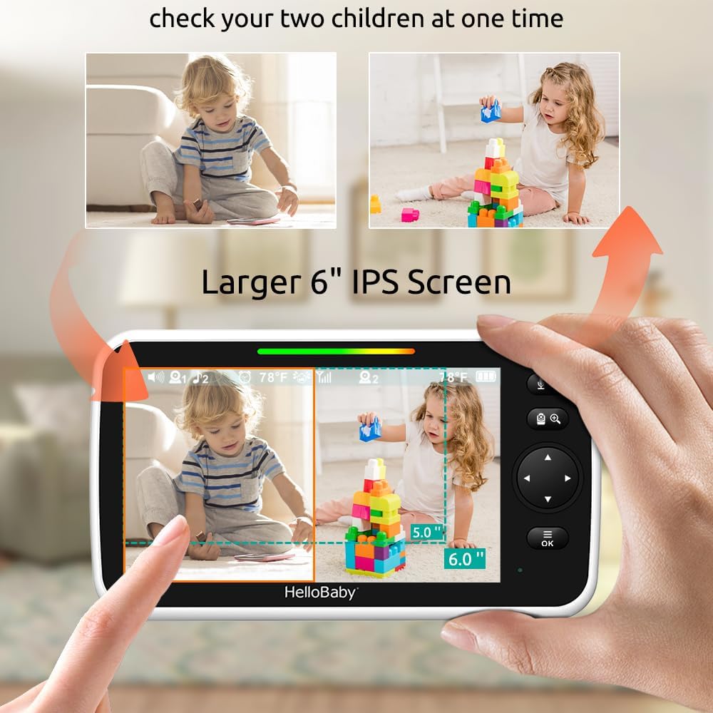 HelloBaby Pantalla dividida de 6 "sin monitor de bebé WiFi 2 cá...