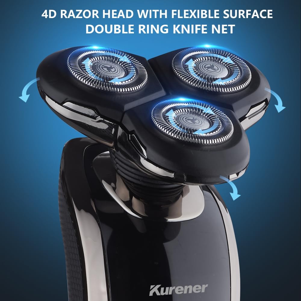 Maquinilla de afeitar eléctrica para hombre, recargable, impermeable, rotativa para afeitar, con recortadora de nariz, patillas, recortadora, cepillo de limpieza facial