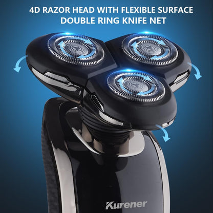 Maquinilla de afeitar eléctrica para hombre, recargable, impermeable, rotativa para afeitar, con recortadora de nariz, patillas, recortadora, cepillo de limpieza facial
