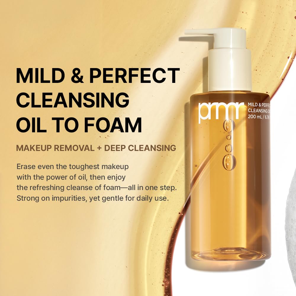 Primera (PRMR Oil to Foam Cleanser Aceite coreano de limpieza profunda, removedor de maquillaje diario, puntos negros, eliminación de polvo y suciedad, limpieza de poros, ácido hialurónico, limpieza