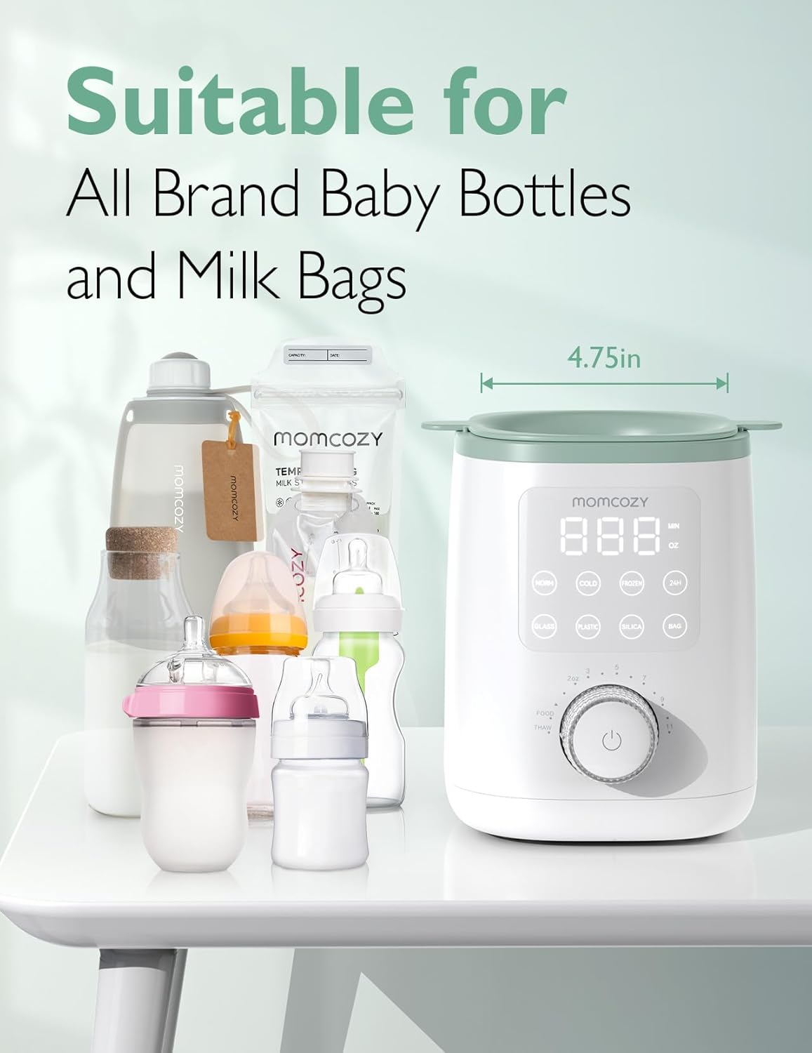 Momcozy Calentador de biberones para leche materna, alimentos de fórmula de leche materna, nutrientes más completos conservados, calor rápido, luz nocturna para lactancia nocturna, fácil de usar con