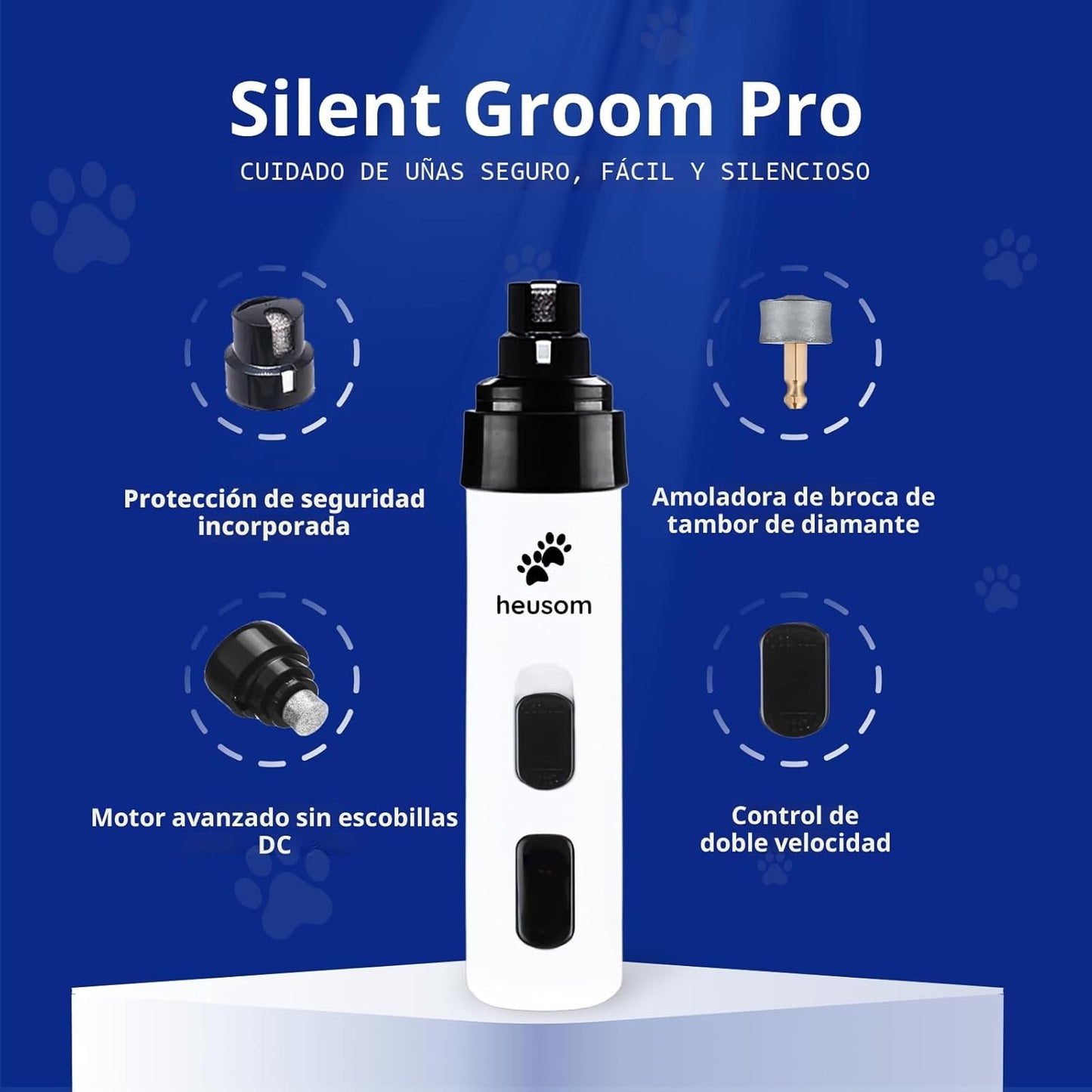 Heusom Silent Groom Pro Molinillo de uñas para mascotas | Cortador...