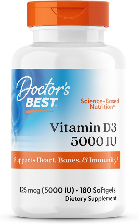Doctor's Best Vitamina D3 5000UI, sin OGM, sin gluten y soja, regul...
