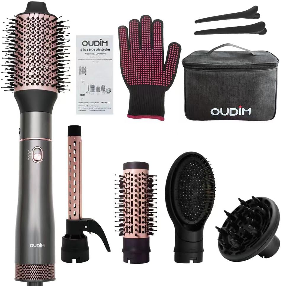 Juego de cepillo secador de pelo con iones negativos 5 en 1, cepillo secador de pelo con aire caliente con múltiples longitudes adecuado para diversas necesidades para rizar el cabello, 3