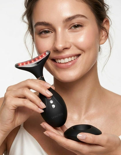SKINTRIX Masajeador facial y cuello LED 3 en 1, dispositivo de bell...