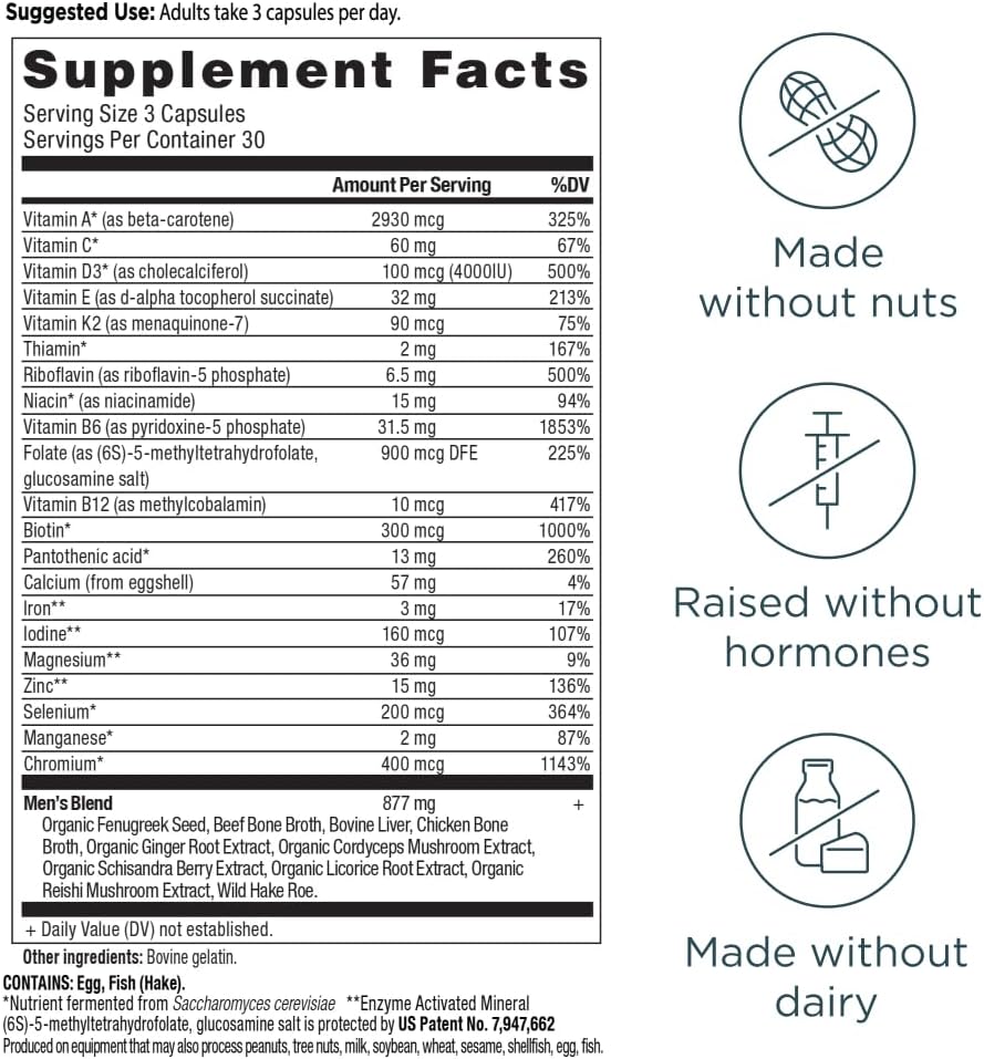 Ancient Nutrition Multivitamínico para hombres, vitamina D, C, E, B...