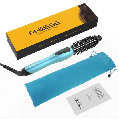 Phoebe Rizador con Cepillo, cerdas antiquemaduras, calentamiento instantáneo, doble voltaje, cerámica turmalina iónica, varita rizadora para todo tipo de cabello (1 pulgada)