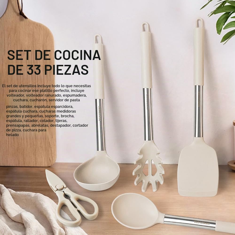 Juego de utensilios de cocina - Utensilios de cocina de silicona -...
