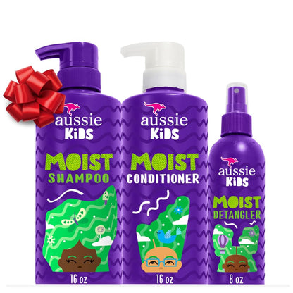 Paquete de cuidado capilar para niños Aussie que incluye: champú (16 fl oz), acondicionador (16 fl oz) y spray desenredante (8 fl oz), libre de parabenos, sin sulfatos, sin colorantes, sin crueldad