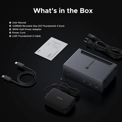 UGREEN Thunderbolt 4 Dock 13-en-1 Estación de acoplamiento de 40Gbps con pantalla única 8K y doble 4K@60Hz, carga de 90W para laptop, 2.5GbE, SD/TF 4.0. Revodok Max 213 para MacBook Surface Pro y más