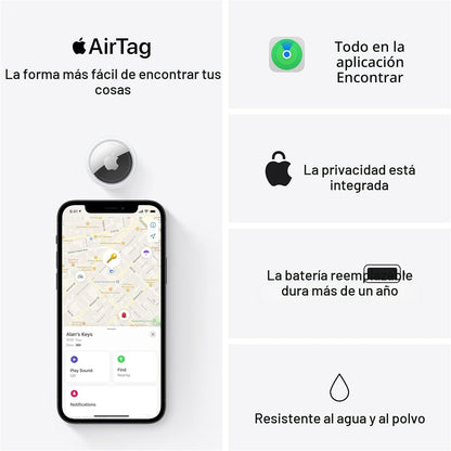 Apple AirTag 4 Pack. Mantén un seguimiento y encuentra tus llaves, cartera, equipaje, mochila y más. Configuración simple con un toque con iPhone o iPad