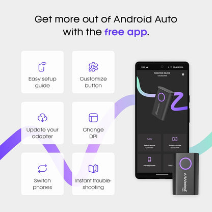 AAWireless Dos – Adaptador automático inalámbrico Android – Convertir Android Auto con cable de fábrica a inalámbrico – Bluetooth & Wi-Fi Auto Connect – Fácil Plug & Play – Botón multifunción – Hecho