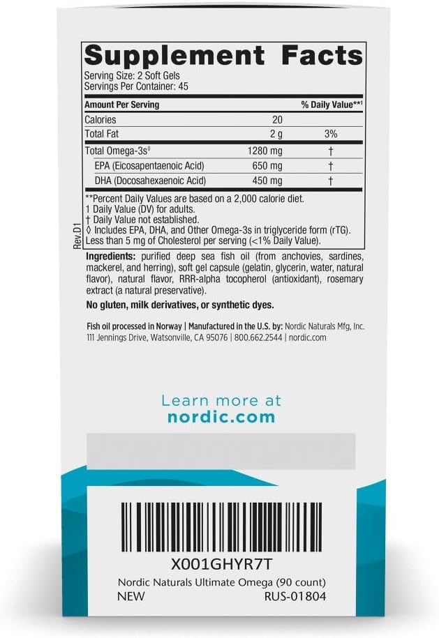 Nordic Naturals Ultimate Omega, sabor a limón, 90 geles suaves, 128...