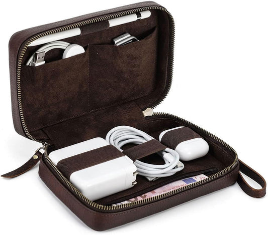 CONTACTS Organizador electrónico Travel Tech Case Cuero Electrónica Accesorios Caja de almacenamiento Vintage Soporte portátil para cables de cargador de teléfono