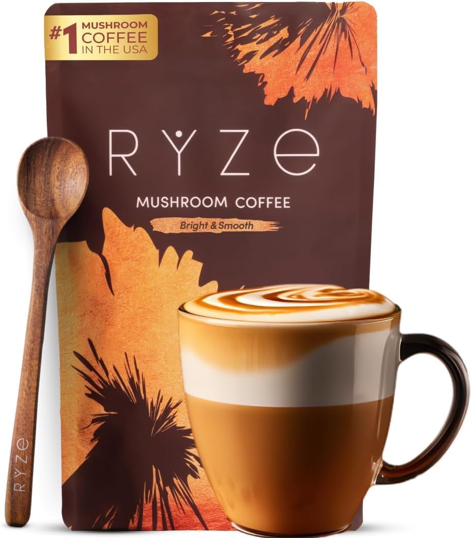 RYZE SUPERFOODS - Café de tostado medio de hongos orgánico USDA con...