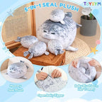 TOYSYM - Almohada de foca gordita de peluche linda con 4 peluches b...