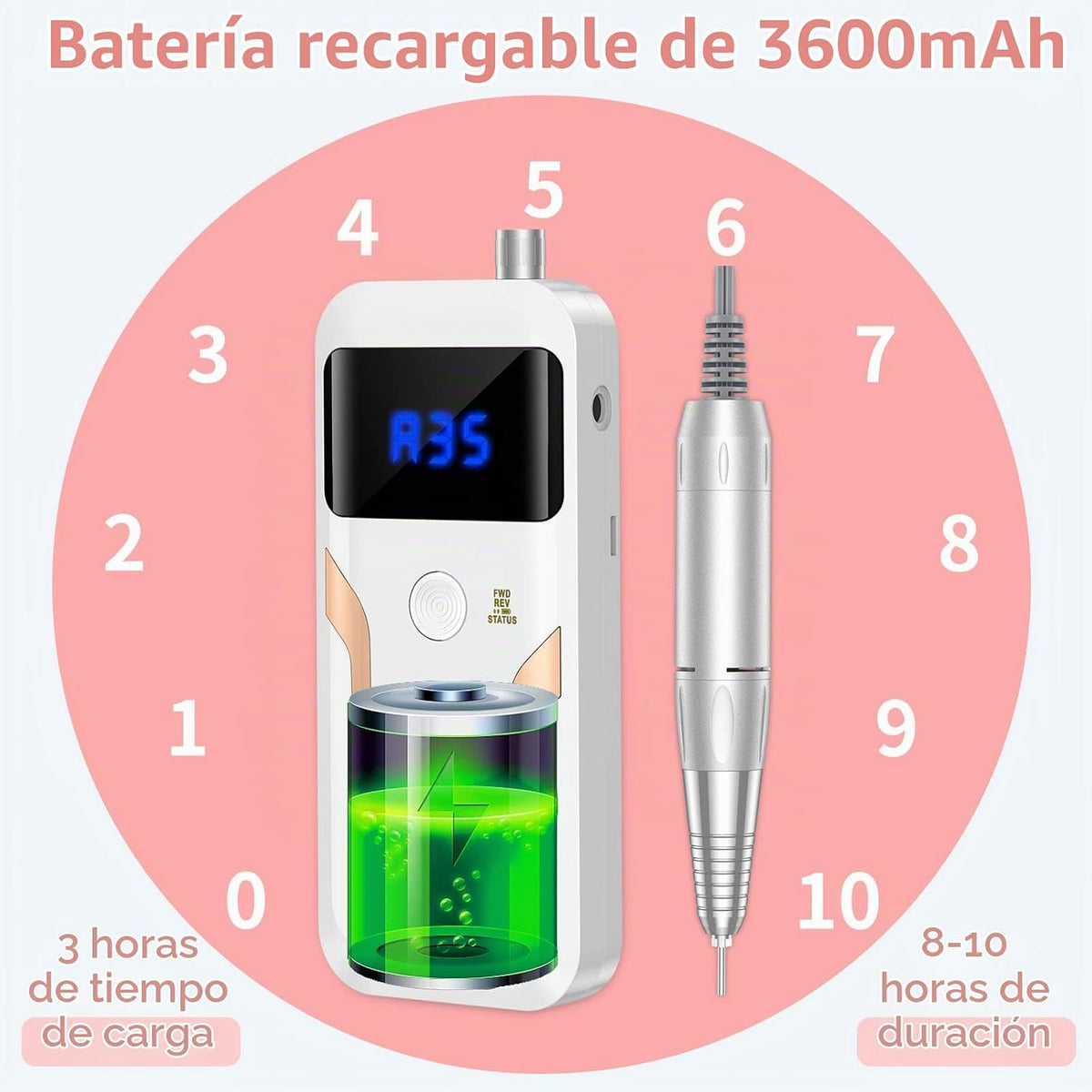 MOCOWIND Taladro de uñas portátil profesional 35000 RPM, lima eléct...