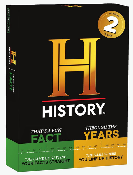 History Channel Edición 2 en 1 - A Través de los Años/Eso es un Dato Curioso - Conocimiento General Super Trivia Cronología Línea de Tiempo Juego de Cartas de Fiesta para Adultos, Familia