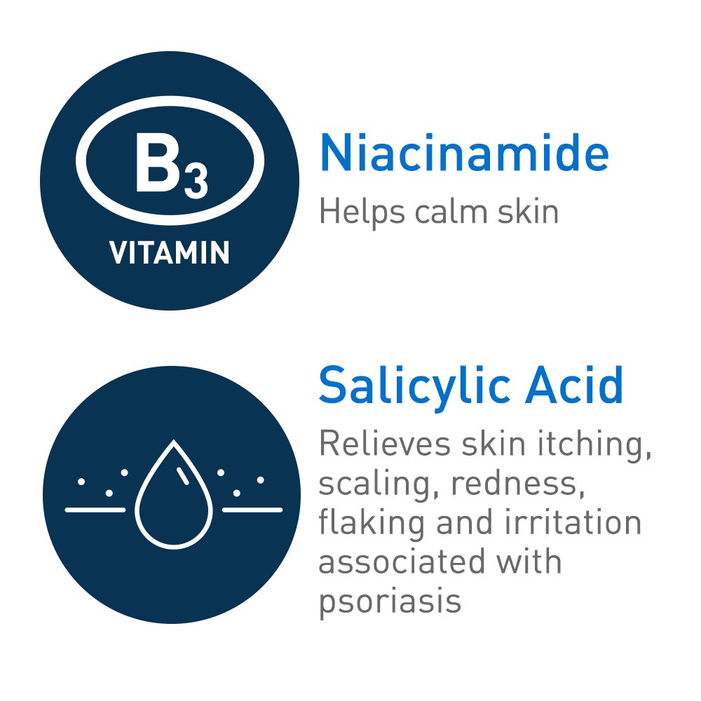 CeraVe Limpiador para el tratamiento de la psoriasis, con ácido salicílico para el alivio de la picazón de la piel seca y ácido láctico para la exfoliación, sin fragancias y probado contra alergias, 8