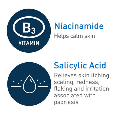 CeraVe Limpiador para el tratamiento de la psoriasis, con ácido salicílico para el alivio de la picazón de la piel seca y ácido láctico para la exfoliación, sin fragancias y probado contra alergias, 8
