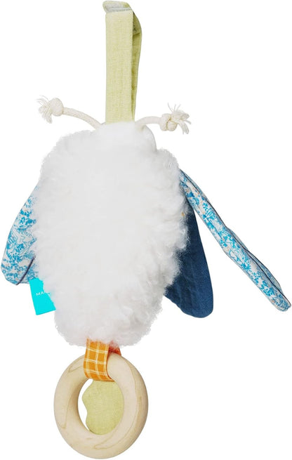 Manhattan Toy Folklore Plush Luna Moth Soft Touch Baby Travel Toy con alas de tela arrugada, espejo de bebé y anillo de mordedor de madera