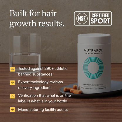 Nutrafol Suplementos Women's Balance para el Crecimiento del Cabello para Mujeres, Edades 45 en Adelante, Clínicamente Probados para Cabello Visiblemente más Grueso y Cobertura del Cuero Cabelludo