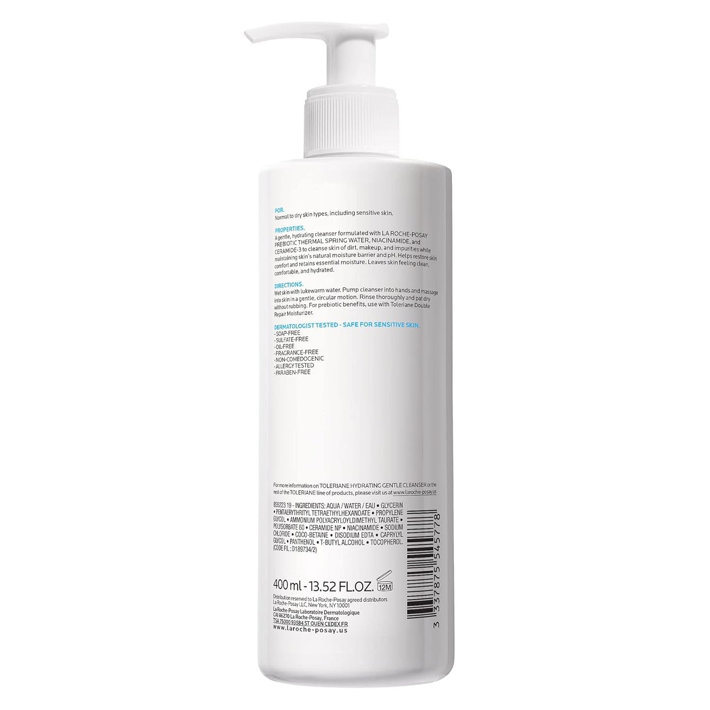 La Roche-Posay Toleriane - Limpiador facial suave e hidratante, lim...