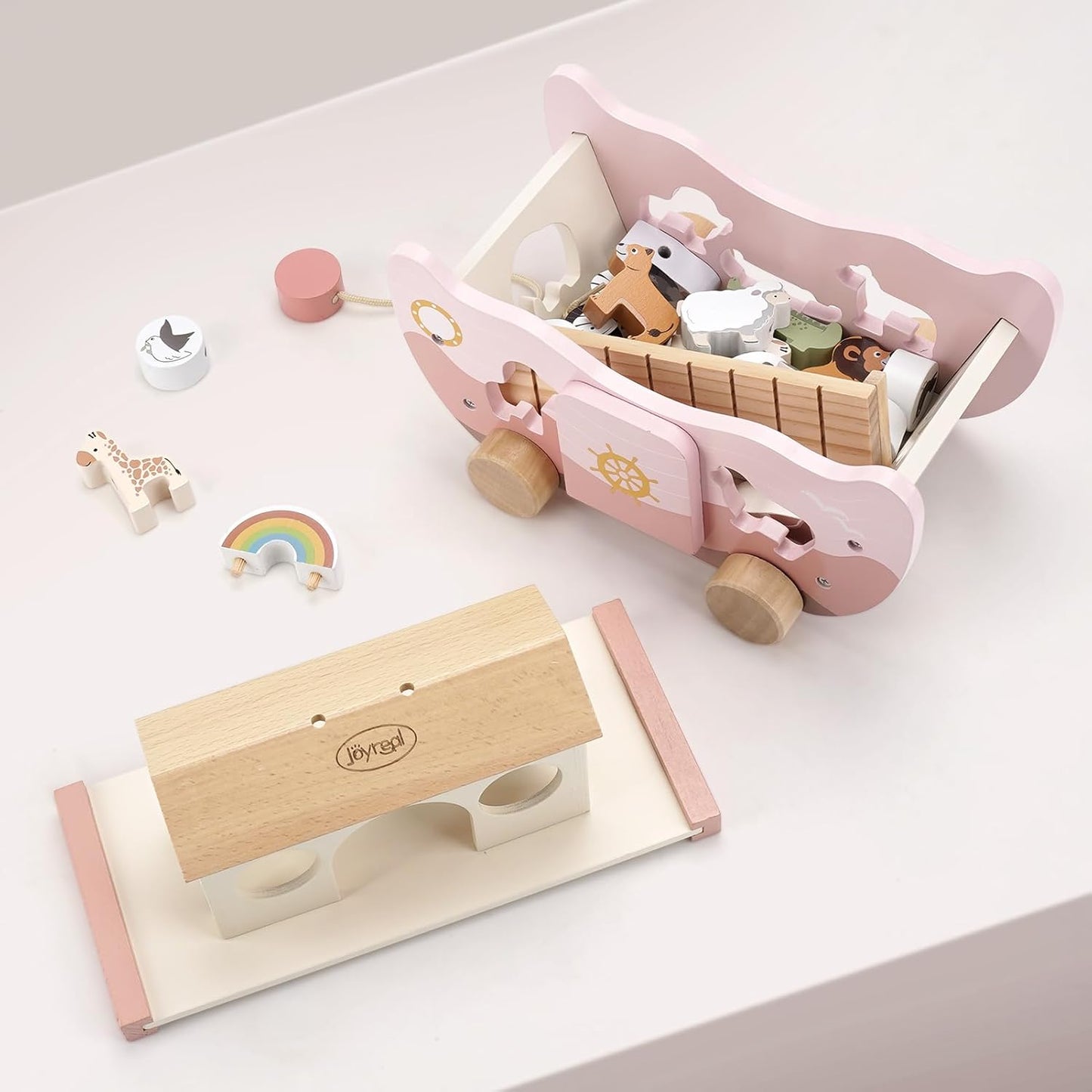 Joyreal Juguete de madera rosa del arca de Noé para regalo de bauti...