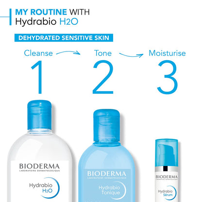 Bioderma Hydrabio DUO H2O - Limpiador de agua micelar y desmaquillante para pieles sensibles deshidratadas, 33.4 onzas líquidas