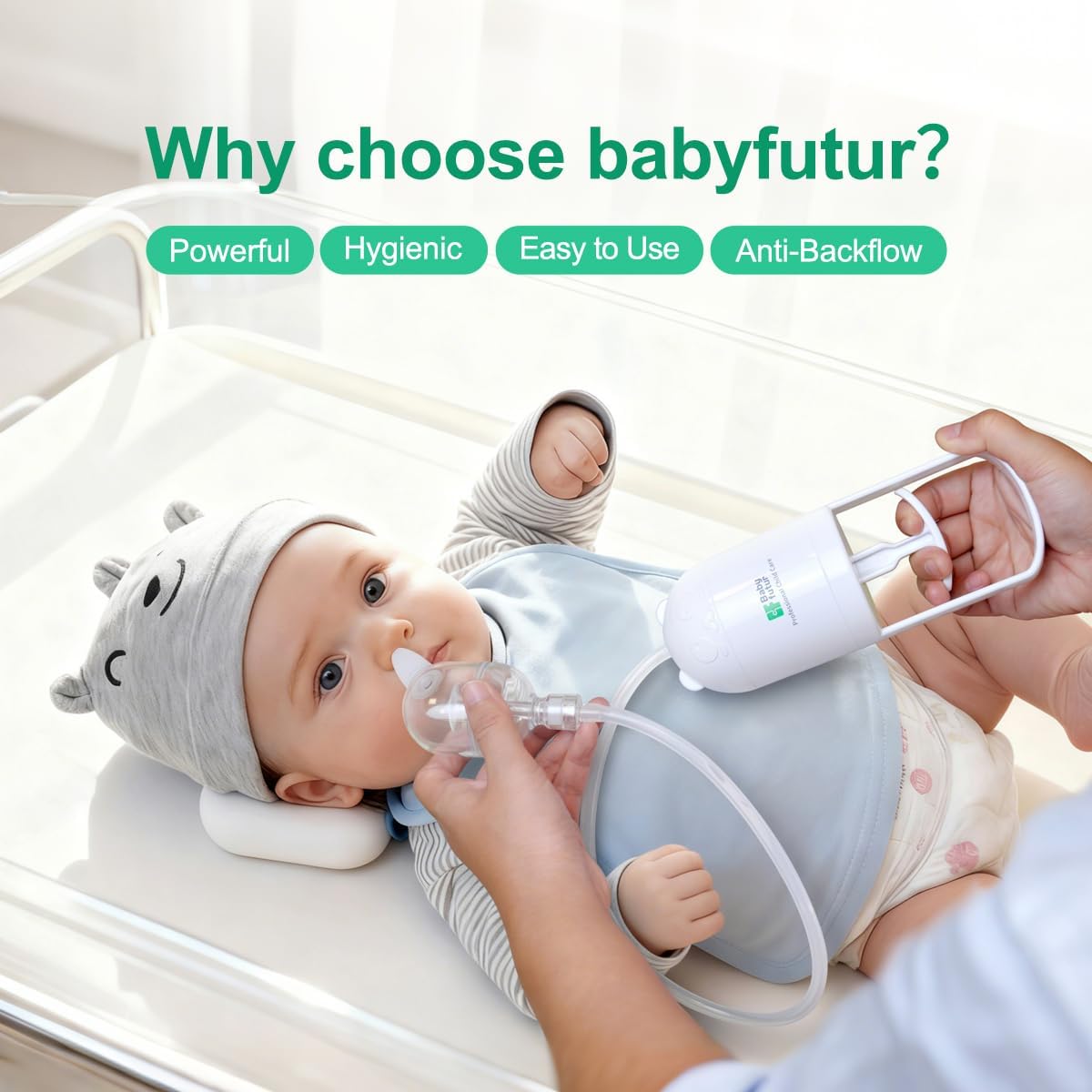 Aspirador nasal para bebé – Control manual de empujar-jalar, succión fuerte silenciosa, no necesita batería – Succión nasal suave e higiénica con caja de almacenamiento y clip de moco