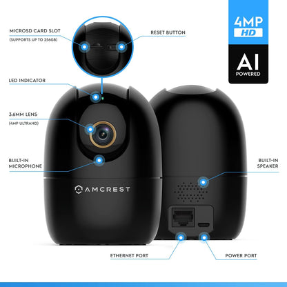 Amcrest Cámara WiFi de 4MP para interiores, cámara para perros, mon...