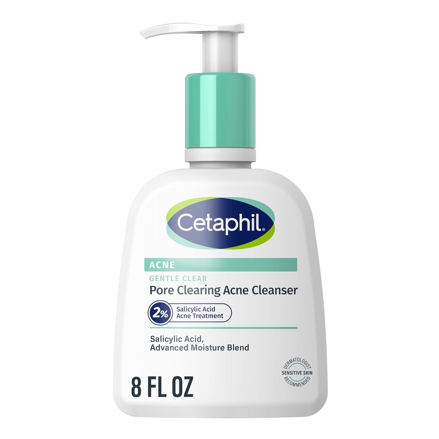 Cetaphil Limpiador Suave de Poros Transparentes para el Acné, Limpiador de Gel Espumoso para Piel Sensible y Propensa al Acné, Botella con Bomba de 8 Onzas Líquidas, Ácido Salicílico al 2%, Exfolia