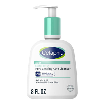 Cetaphil Limpiador Suave de Poros Transparentes para el Acné, Limpiador de Gel Espumoso para Piel Sensible y Propensa al Acné, Botella con Bomba de 8 Onzas Líquidas, Ácido Salicílico al 2%, Exfolia