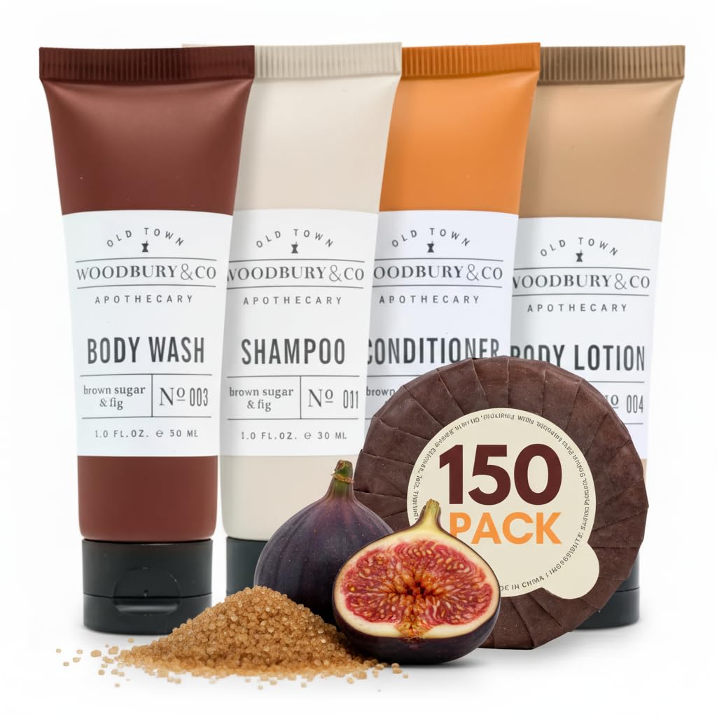WOODBURY & CO - Suministros de champú y acondicionador de hotel para invitados, artículos esenciales de Airbnb para anfitriones, juegos de mini champú y acondicionador, artículos de tocador de tamaño