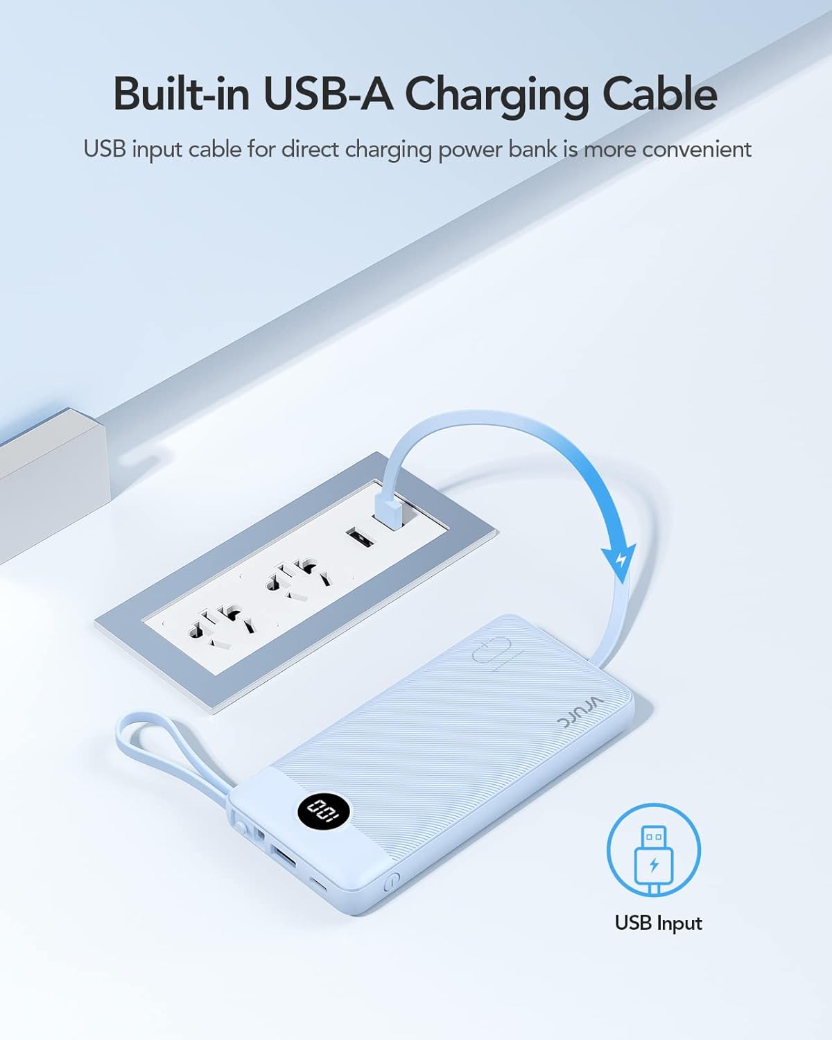 VRURC Banco de energía de 10000 mAh, cables integrados, cargador po...