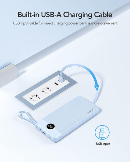 VRURC Banco de energía de 10000 mAh, cables integrados, cargador po...