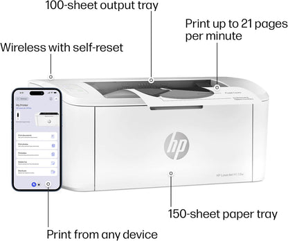 Impresora inalámbrica en blanco y negro HP LaserJet M110w, impresión, velocidades rápidas, configuración fácil, impresión móvil, ideal para equipos pequeños
