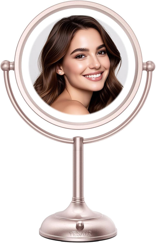 VESAUR Espejo de Maquillaje Iluminado de Níquel Oro Rosa, Espejo de...