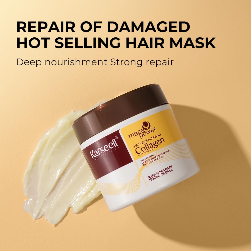 Máscara de Tratamiento Capilar de Colágeno Karseell, Juego de Aceite de Argán para Acondicionador de Reparación Profunda de Cabello Dañado, Seco y Todo Tipo de Cabello, 16.9 onzas líquidas + 1.69