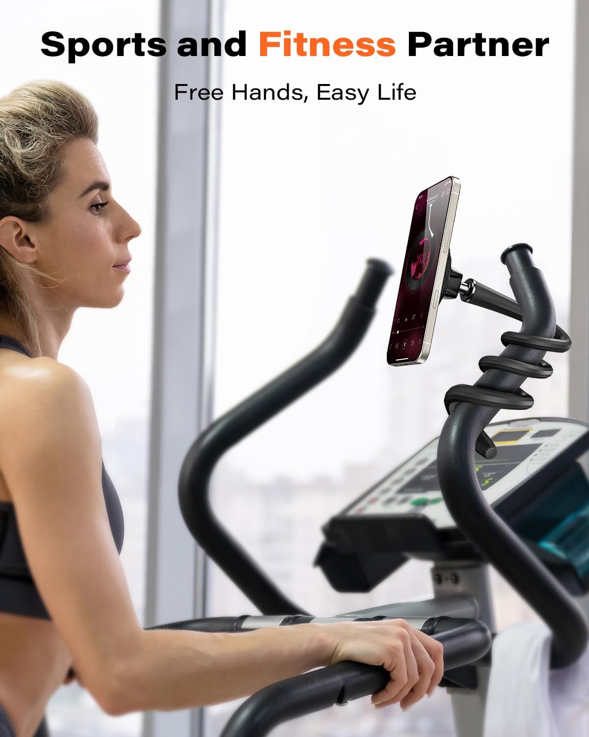 A2C Soporte de teléfono flexible de cuello de cisne para iPhone Magsafe, soporte magnético para teléfono de gimnasio de brazo largo para cinta de correr Peloton, accesorio portátil de fitness para