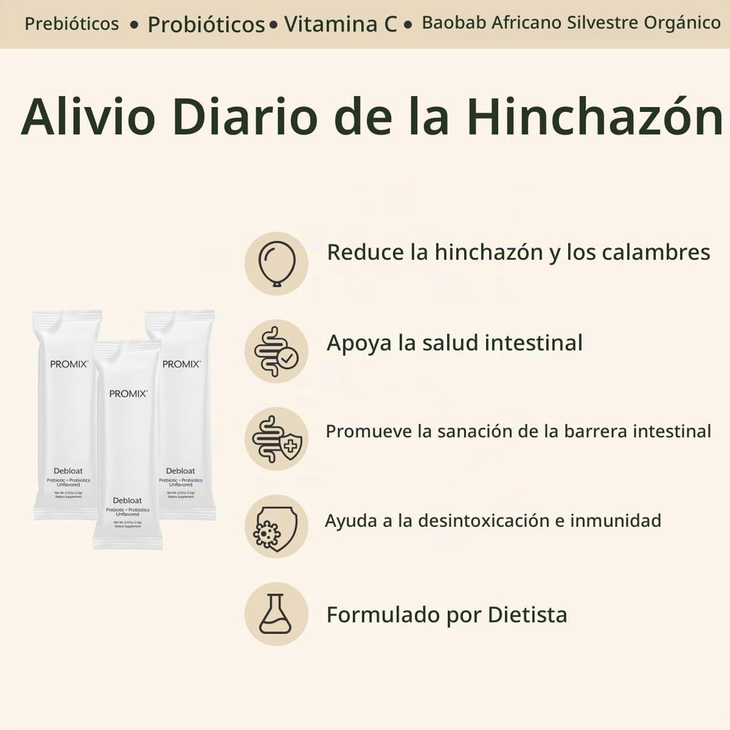 ProMix Nutrition Prebióticos y probióticos Debloat, sin sabor - 30c...