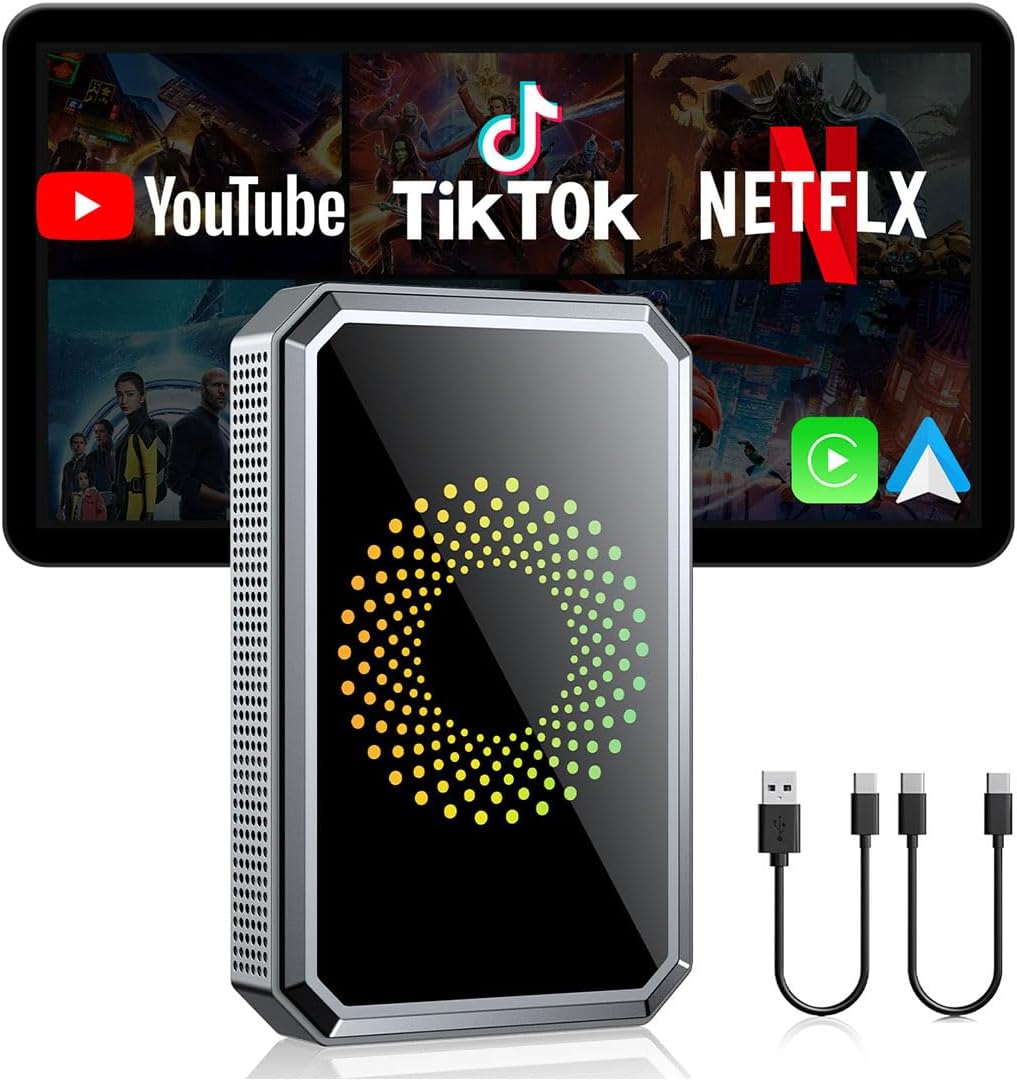 LAMTTO Caja de video mágica 3 en 1 para transmisión de Netflix/YouTube/TikTok, adaptador inalámbrico Carplay Dongle con unidad USB para Apple Car Play con cable OEM y Android Auto Cars
