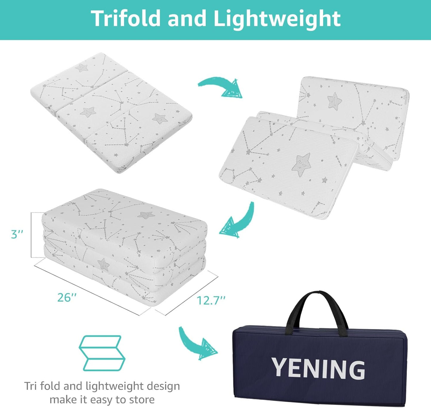 YENING Colchón plegable de 38 x 26 pulgadas, impermeable, para Pack...